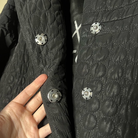 Betsey Johnson Black Quilted Heart Button Back Bow Babydoll Jacket Coat - Picture 8 of 16